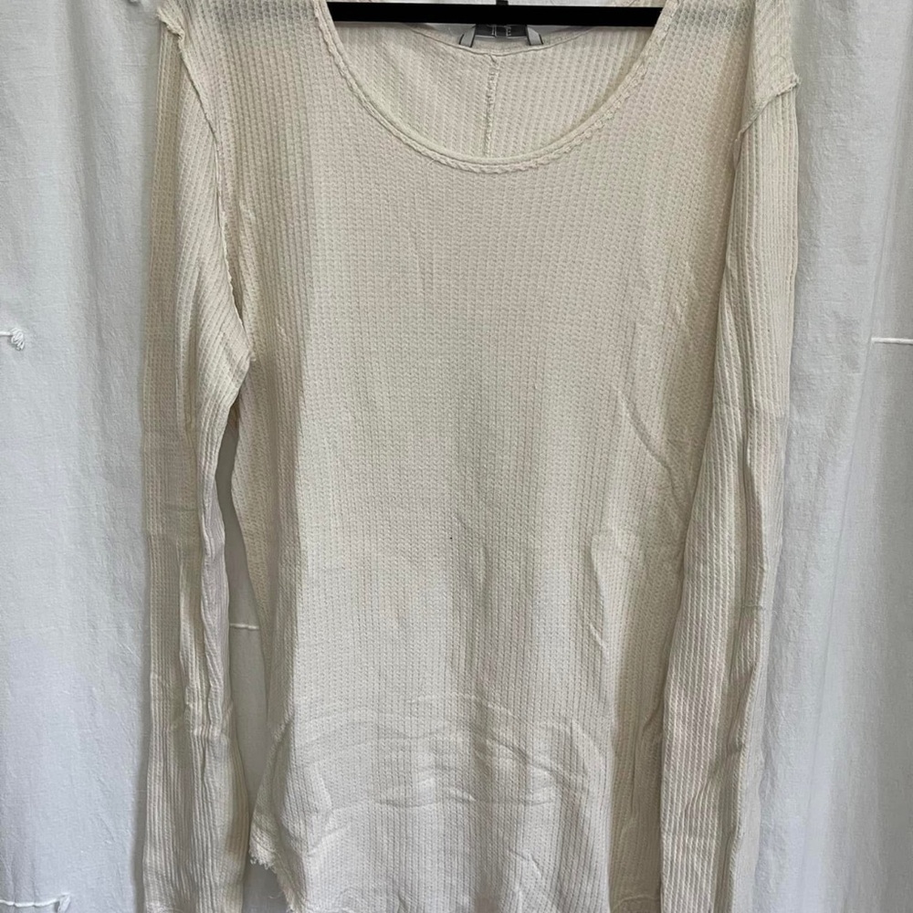 BKE Cream Ribbed Long Sleeve Tee